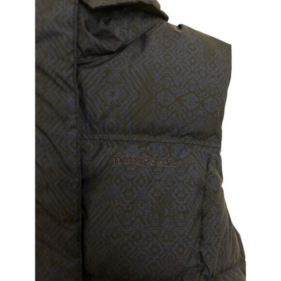 Patagonia Vest Womens Small Down With It Navy Black Geo Print Full Zip Hooded - Picture 4 of 6